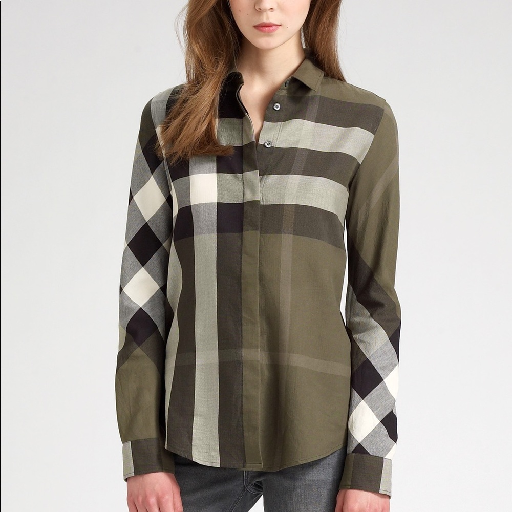 Green Burberry Check button up